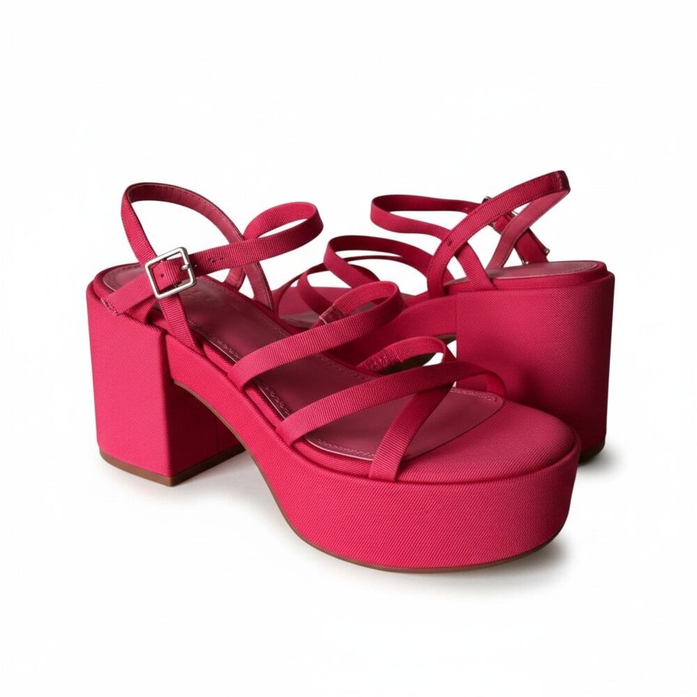 ASOS Design Hoxton Chunky Mid Platform Sandals Pink Fuchsia Grosgrain Ribbon 8